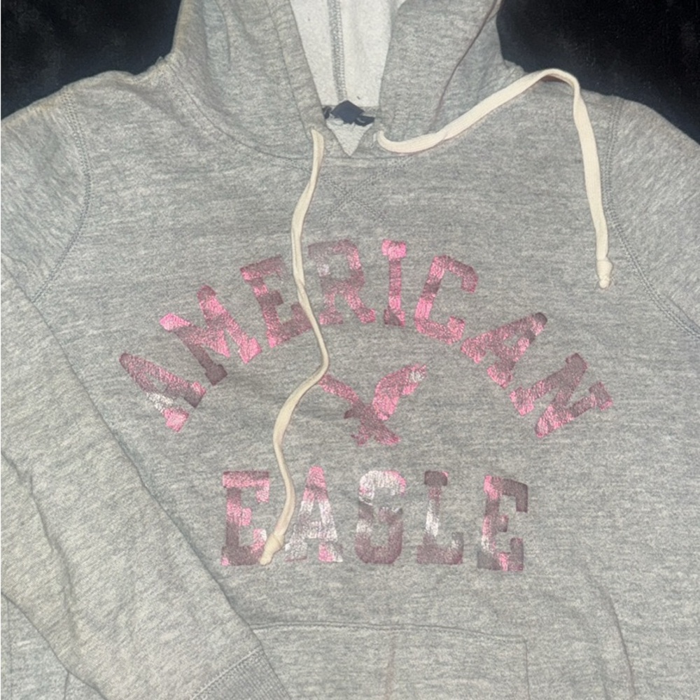 American Eagle Outfitters Gray and Pink Hoodie Sweater